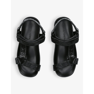 Shop Bottega Veneta Women's Black Trip Brand-embossed Leather Sandals