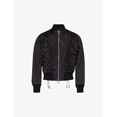 Shop Simone Rocha Men's Black Stand-collar Ruched Shell Jacket
