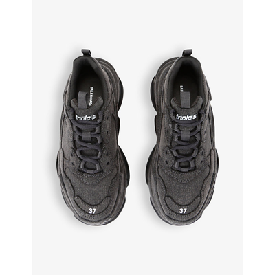Shop Balenciaga Women's Black Triple S Chunky-sole Leather And Denim Low-top Trainers