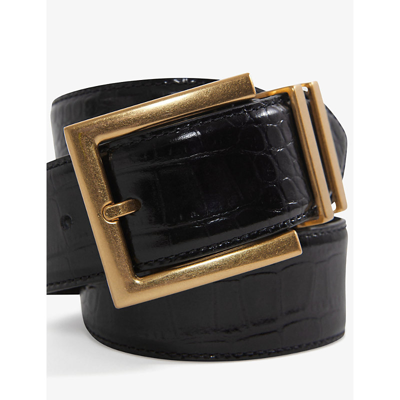 Shop Reiss Brompton Croc-embossed Patent-leather Belt In Black