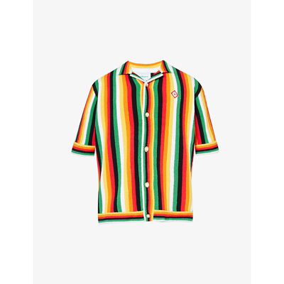 Shop Casablanca Men's Multi Striped Towelling-textured Cotton-blend Shirt