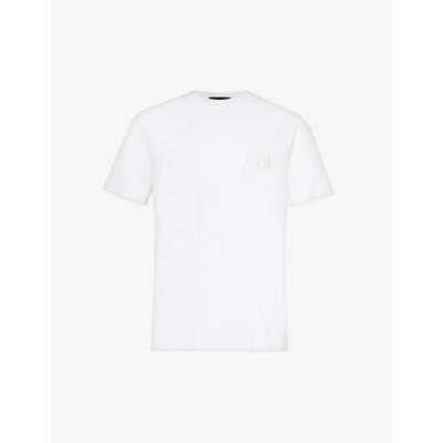 Shop Giorgio Armani Brand-embroidered Crewneck Cotton-jersey T-shirt In White