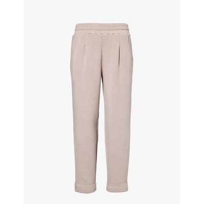 Shop Varley Women's Taupe Marl The Rolled Cuff Tapered-leg Mid-rise Stretch-woven Jogging Bottoms