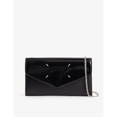 Shop Maison Margiela Womens Black Envelope Brand-stitch Leather Wallet-on-chain