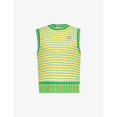 Shop Casablanca Men's Green Brand-appliqué Zigzag-knitted Cotton Top