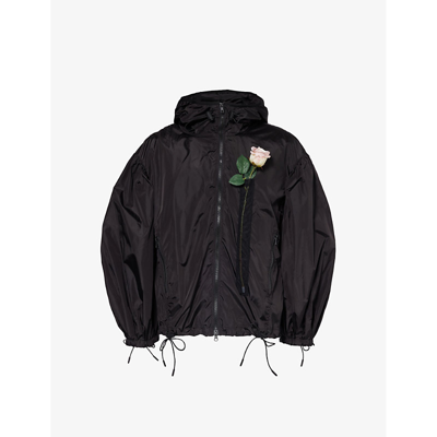 Shop Simone Rocha Men's Black/black Rose-embellished Funnel-neck Shell Jacket