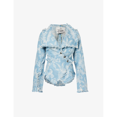 Shop Vivienne Westwood Women's Blue Coral Worth More Floral-print Regular-fit Denim Jacket