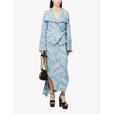 Shop Vivienne Westwood Women's Blue Coral Worth More Floral-print Regular-fit Denim Jacket