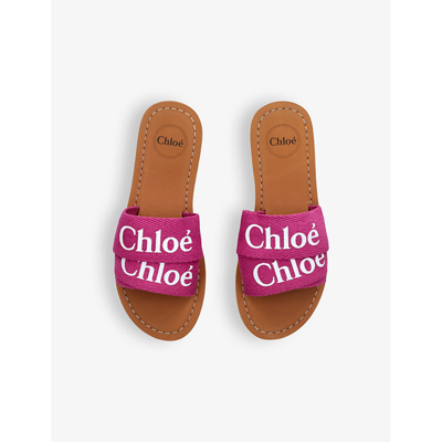 Shop Chloé Chloe Girls Pink Kids Woody Logo-print Woven Sandals