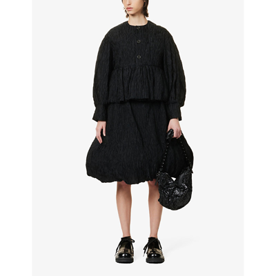 Shop Noir Kei Ninomiya Women's Black Ruched Round-neck Relaxed-fit Woven Shirt