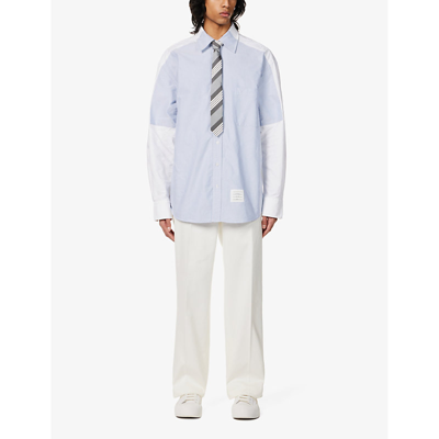 Shop Thom Browne Brand-patch Striped-tab Oversized Cotton In White