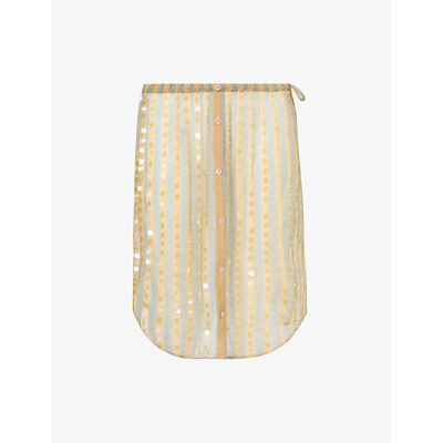 Shop Dries Van Noten Striped Sequin-embellished High-rise Silk Mini Skirt In Peach