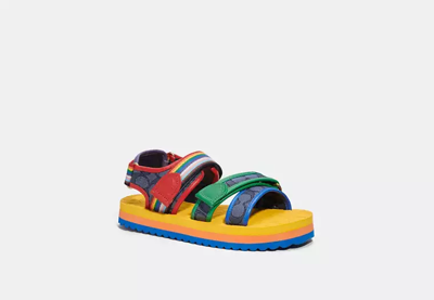 Shop Coach Outlet Sport Sandal In Signature Jacquard And Rainbow In Blue