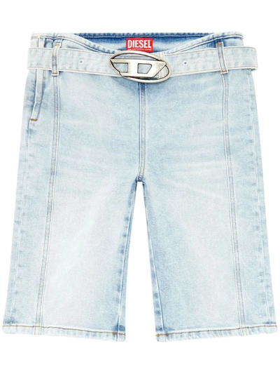 Shop Diesel De-ginny-s Cycling Shorts With Logo Buckle In Blue