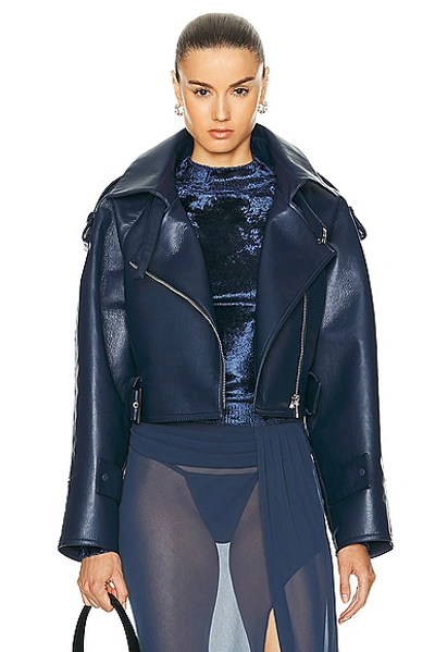 Shop Lapointe Bonded Faux Leather Belted Moto Jacket In Ink