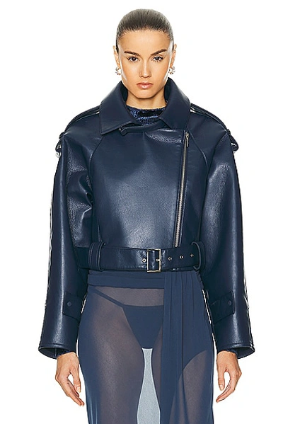 Shop Lapointe Bonded Faux Leather Belted Moto Jacket In Ink