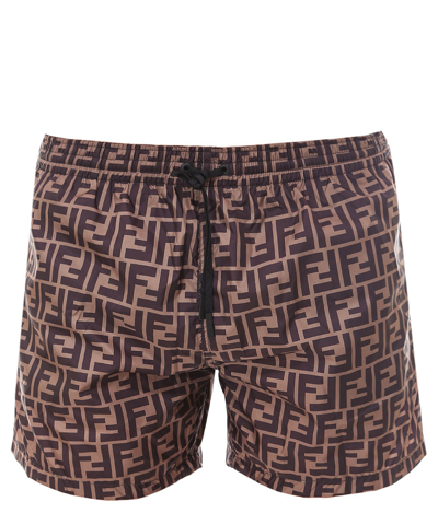 Shop Fendi Swim Shorts In Brown