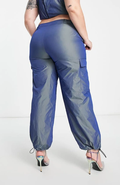 Asos Design Curve Oversize Parachute Pants In Medium Blue