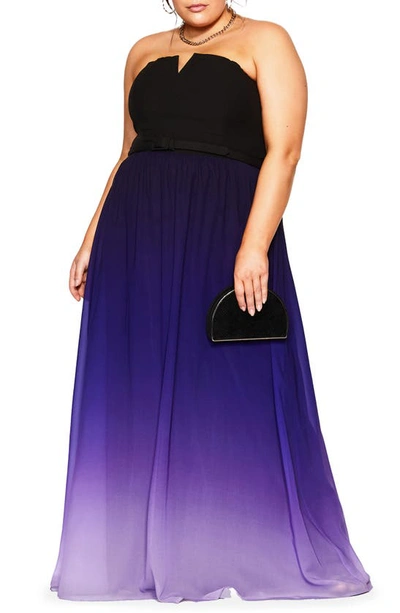 City Chic Lust Ombré Belted Maxi Dress In Purple
