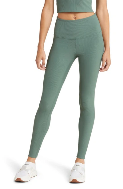 Zella Luxe Rib High Waist Leggings In Green Duck