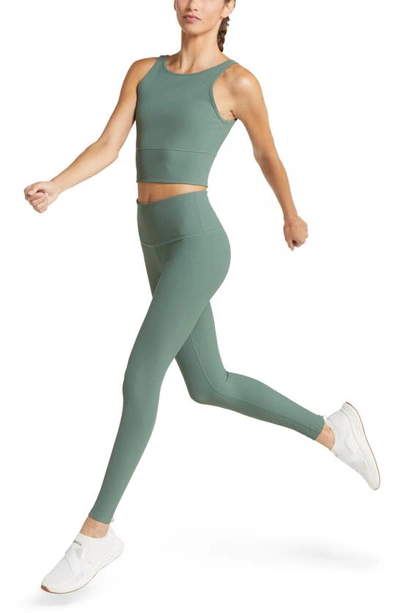 Zella Luxe Rib High Waist Leggings In Green Duck