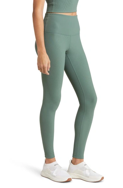 Zella Luxe Rib High Waist Leggings In Green Duck