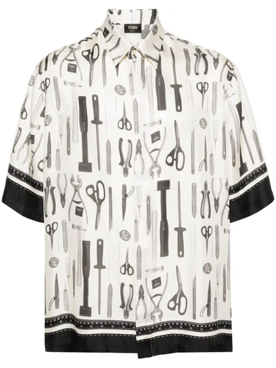 Shop Fendi Short Sleeve Shirt Tools Print Clothing In White