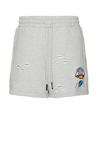 Shop Members Of The Rage Distressed Small Logo Shorts In Heather Grey