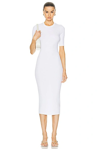 Shop Enza Costa Silk Rib Half Sleeve Midi Dress In White