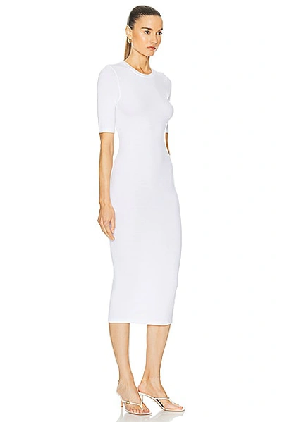 Shop Enza Costa Silk Rib Half Sleeve Midi Dress In White