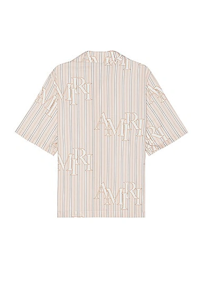 Shop Amiri Stripe Staggered Poplin Short Sleeve Shirt In Cream Tan