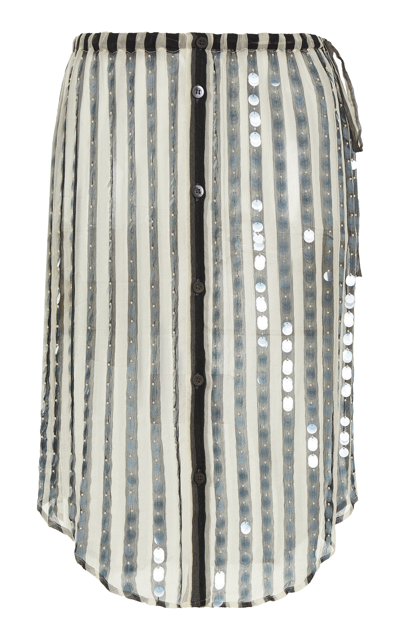 Shop Dries Van Noten Shirty Sequined Striped-silk Midi Skirt In Black