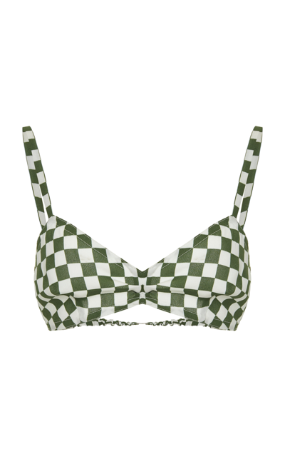 Shop Dries Van Noten Centina Checkered Knit Bra Top In Green