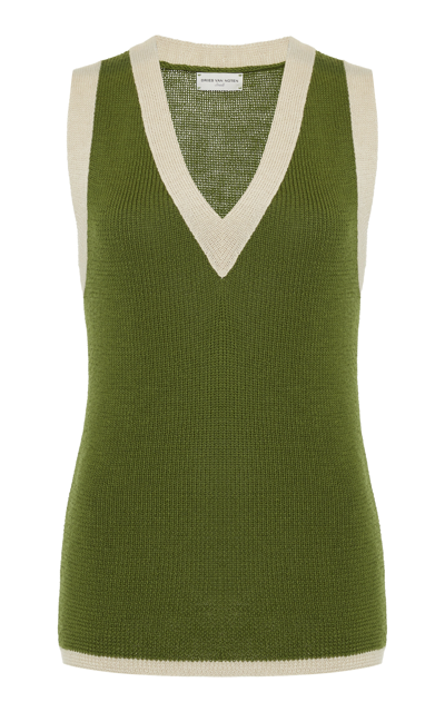 Shop Dries Van Noten Tigris Ribbed-knit Wool-blend Vest In Green