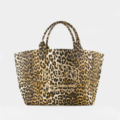 Shop Ganni Xxl Shopper Bag -  - Cotton - Leopard In Printed