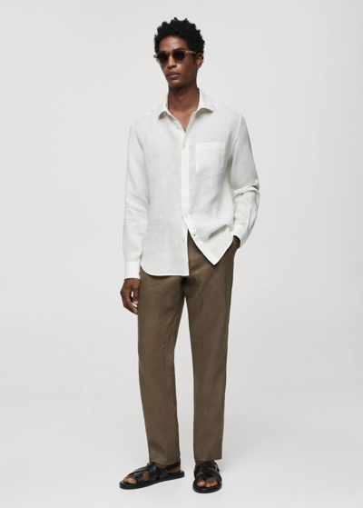 Shop Mango Classic Fit 100% Linen Shirt White