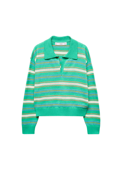 Shop Mango Round-neck Striped Sweater Pastel Green