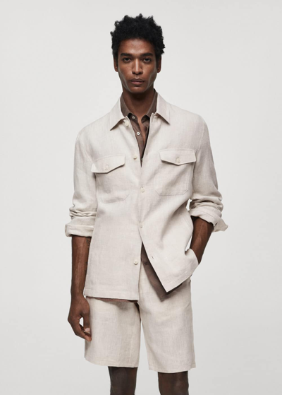 Shop Mango 100% Linen Overshirt With Pockets Ecru