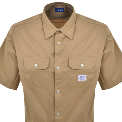 Shop Hugo Blue Short Sleeve Ekyno Shirt Beige