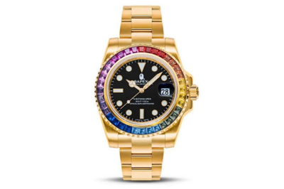 Pre-owned A Bathing Ape Type 1 Bapex Crystal Stone Gold Watch From Japan