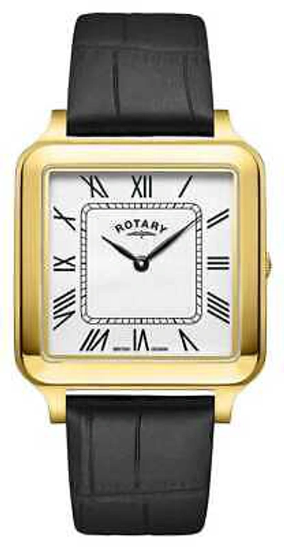 Pre-owned Rotary Dress Square Quartz (34mm) Silver Dial / Black Leather Strap Gs05543/01
