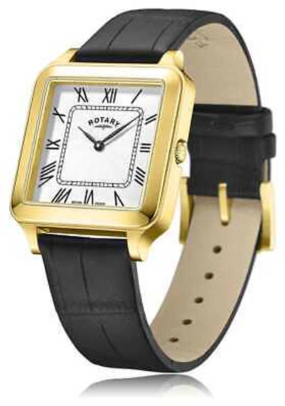 Pre-owned Rotary Dress Square Quartz (34mm) Silver Dial / Black Leather Strap Gs05543/01