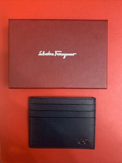 Pre-owned Ferragamo Brand Salvatore  Men's Navy Pebbled Leather Bifold Wallet