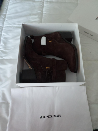 Pre-owned Veronica Beard Sohelia Booties, Brown Suede 8 And 8.5 (8.5 Shown) Orig. $595