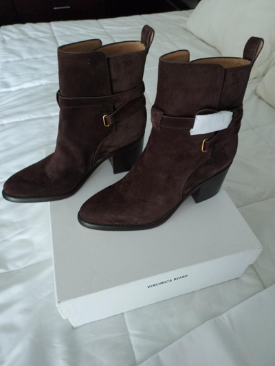 Pre-owned Veronica Beard Sohelia Booties, Brown Suede 8 And 8.5 (8.5 Shown) Orig. $595