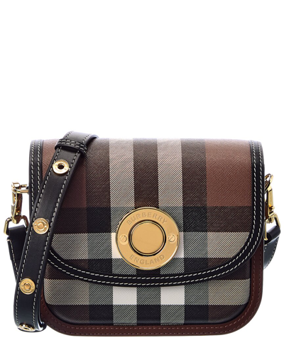 Shop Burberry Elizabeth Small E-canvas & Leather Shoulder Bag In Brown