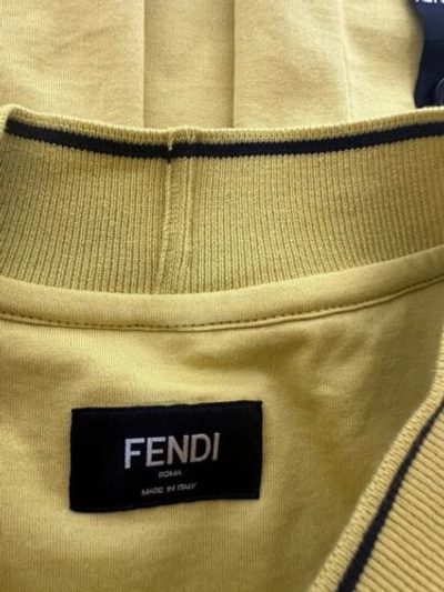 Pre-owned Fendi $690  Logo Print Knit Fabric Yellow Jersey T-shirt Xl Fy1186 Italy