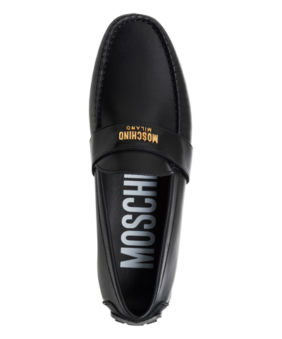 Pre-owned Moschino Moccasins Men Mb10380g1iga0000 Black Leather Logo Detail Shoes Loafer