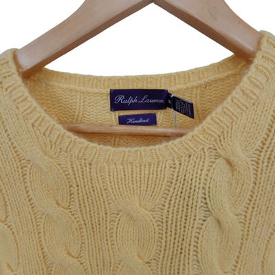 Pre-owned Ralph Lauren Purple Label 100% Cashmere Cable Knit Sweater L In Yellow