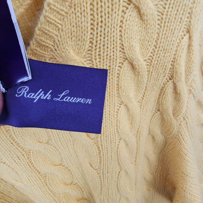 Pre-owned Ralph Lauren Purple Label 100% Cashmere Cable Knit Sweater L In Yellow